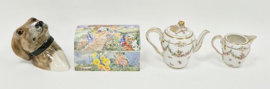 French porcelain teapot, cover and a milk-jug, mid-19th century, painted with swags of flowers