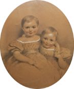 19th century British School  Pastel and pencil on paper Portrait of two young boys, within gilt oval