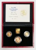 Elizabeth II 1998 gold proof three-coin sovereign set, comprising double, full and half, in original