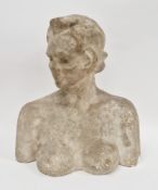 20th century head and upper body plaster sculpture of a naked young woman, unsigned, 48cm high