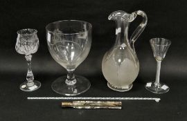 English intaglio-engraved wine glass in the rock-crystal style, height 19.5cm, an airtwist wine