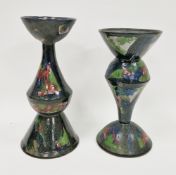Two studio pottery baluster vases decorated in the style of Janice Tchalenko, each with cup-shaped