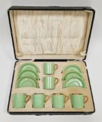 Carlton Ware Art Deco green-ground set of six coffee-cups and saucers fitted in original case, circa