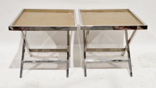 Pair of Origins London contemporary lamp or end tables of square form, the tops inset with gold foil