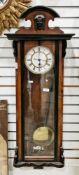 19th century Vienna regulator-style wall clock with enamel dial in ebonised walnut case with