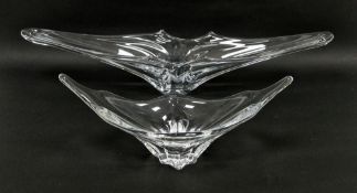 Baccarat clear glass bowl of elongated pulled form, acid etched mark to base, height 16.5cm,