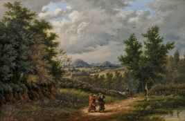 A. G/E. Evans (19th century) Oil on canvas Travellers in wooded river landscape, signed lower