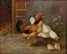 Anna Kerekes (b. 1928) Oil on board Study of chickens and chicks, signed lower left, 23cm x 28.5cm
