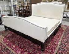 Ralph Lauren ' Persia ' emperor size bed frame, up holstered in a cream fabric with chrome effect