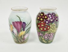 Two limited edition bone china oviform vases painted by Helen Halloran, late 20th century, printed