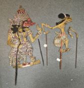 Java Wayang Kulit shadow puppet representing a warrior with articulated arm and horn handle, 70cm