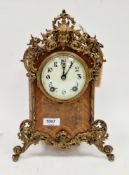 Lenzkirch French-style mantel clock, figured walnut ormolu mounted with pierced scroll pediment,