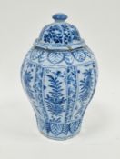 German fayence blue and white inverted baluster vase and cover, early 18th century, blue 22 marks,