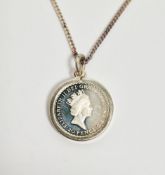 Elizabeth II 1997 Britannia silver 20 pence 1/10th ounce coin, mounted in a pendant with 925