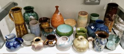 Collection of studio pottery vases, jug , including: a slipware jug by John B McLellan, incised