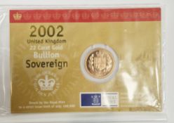 Elizabeth II gold bullion 2002 full sovereign, shield back, limited issue of 100,000 for the