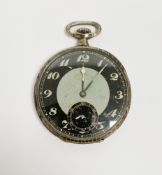Early 20th century Eterna silver plated cased open face pocket watch, crown wind, the black and