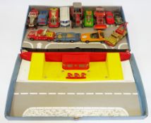Corgi Toys Tourist carry case interior with service station with petrol pumps and ramps to parking