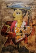 In the manor of Picasso Watercolour and body colour Study of a guitar player, signed lower right