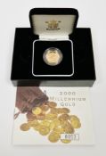 Elizabeth II 2000 Millennium gold proof sovereign, in original fitted box with certificate