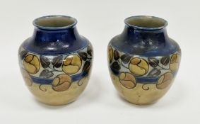 Pair of Royal Doulton stoneware oviform vases, circa 1890, impressed crowned marks, shape no. 8001/