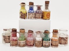 Collection of nine Victorian artist's paint pigment glass bottles and stoppers retailed by J.