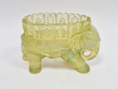 Burtles, Tate & Co. opalescent uranium yellow glass elephant table salt, circa 1886, moulded reg.