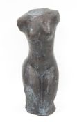 20th century terracotta sculpture of a female torso with a bronze effect finish, unsigned, 44cm