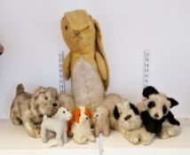 Quantity of Vintage straw bears to include Panda Pyjama case, Dog Pyjama case, Large bunny (one
