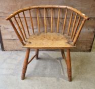 Antique primitive elm and beech stickback chair, possibly Welsh, on turned supports  Condition