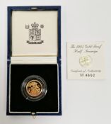 Elizabeth II 1995 gold proof half sovereign, in original fitted box with certificate numbered 4602
