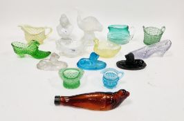 Quantity of Victorian coloured pressed glass to include a Sowerby opalescent glass salt with moulded
