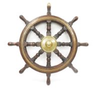 Brass inlaid ship's wheel, 92cm diameter  Condition Report Keyway diamater approx. 4.5cm