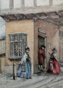 John Strickland Goodall (British 1908-1966) Watercolour drawing Snowy village street scene, with