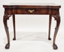 18th century red walnut foldover top tea table, with later elements, shaped square, having single