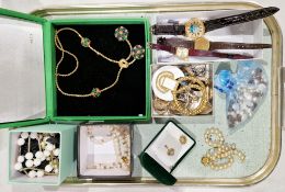 Mixed lot of costume jewellery and watches including a necklace in a Carven of Paris box, Mia brooch
