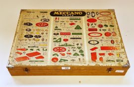 Meccano parts shop display cabinet with printed inner list containing various parts to include