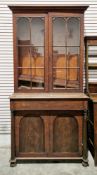 19th century mahogany library glazed bookcase cabinet, the upper section with twin astragal glazed