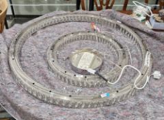 Contemporary two graduating ring chandelier / central light fitting, each chrome-effect ring covered