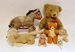 Quantity of teddy bears to include Pedigree bear, Pedigree dog, Chad Valley Bear, Pull along donkey,