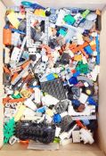Five boxes of part Lego sets and loose pieces some relating to Marvel, Batman, Ninjago and Star Wars