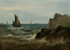 J. Johan (late 19th century) Oil on canvas Maritime scene with sailing boat on stormy sea, signed J.