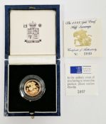 Elizabeth II 1993 gold proof half sovereign, in original fitted box with certificate numbered 2040