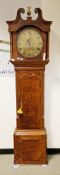 Longcase clock, the large brass dial with roman numerals, in oak case with swan neck pediment,