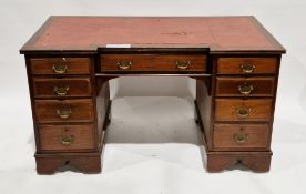 Late 19th / early 20th century mahogany and satinwood inlaid twin pedestal desk of inverted
