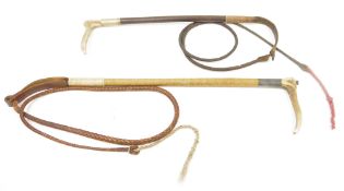 Two late 19th / early 20th century hunting crops, both with antler handles, silver plated collars,