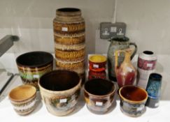 Collection of West German pottery vases, jardinieres and other items, 1960-70s, moulded, impressed
