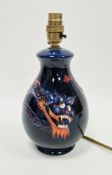 Contemporary Moorcroft Dragon pattern blue-ground baluster table lamp base, printed green and