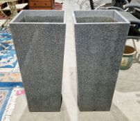 Pair of contemporary granite garden planters of square tapering form, retailed by Iota, 85cm high