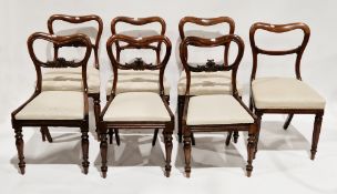 Matched set of seven Victorian rosewood balloon back dining chairs, comprising a matching set of